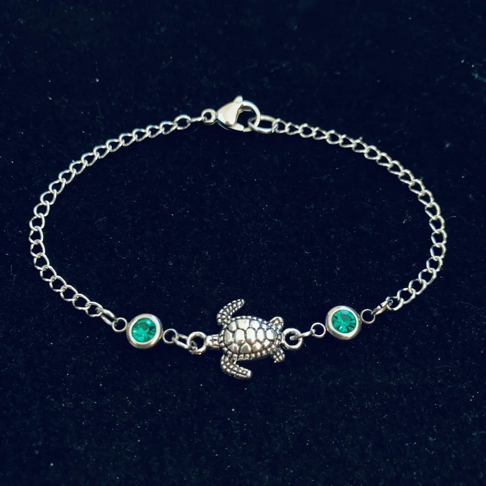 Turtle bracelet (or anklet) with rhinestones